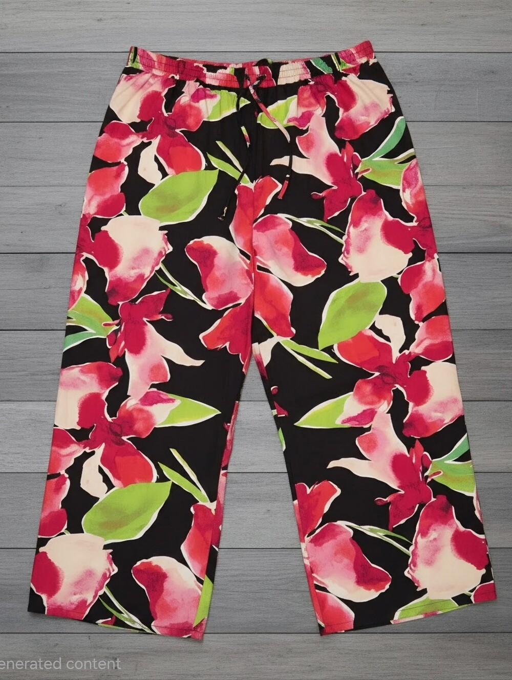 Mlle Gabrielle Womens 3X Floral Palazzo Wide Leg Pants Pink Black NWT
